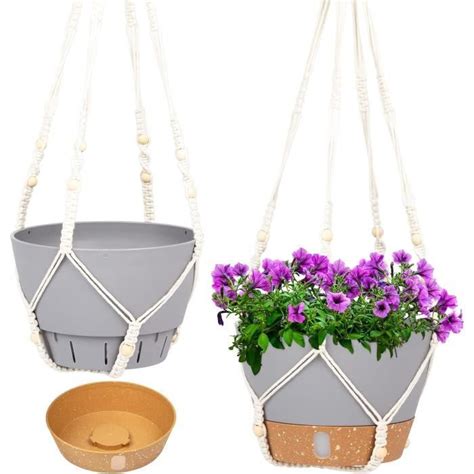 Lot De Pots De Fleurs Suspen E En Macram Pour Int Rieur Et