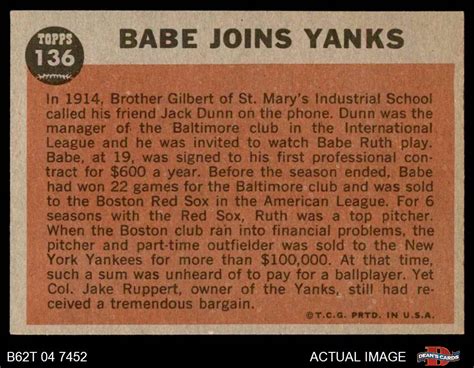 1962 Topps 136 Babe Joins Yanks Babe Ruth