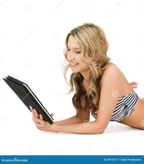 Woman In Bikini With Tablet Pc Computer Stock Image Image Of Attractive Computer
