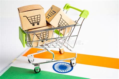 Box With Shopping Cart Logo And India Flag Import Export Shopping