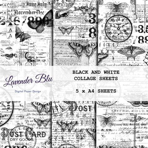 Junk Journal Kit Black And White Junk Journal Pages Craft Paper Collage