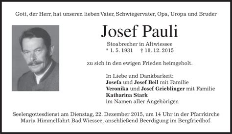 Traueranzeigen Von Josef Pauli Trauer Merkur De