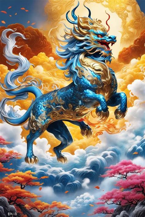 Pin by Tan KK on 麒麟 Mythical beasts Qilin Dragon illustration