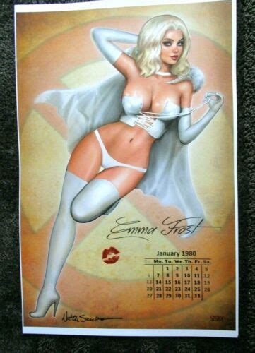 NATHAN SZERDY SIGNED 11X17 ART PRINT EMMA FROST CALENDAR X MEN PINUP