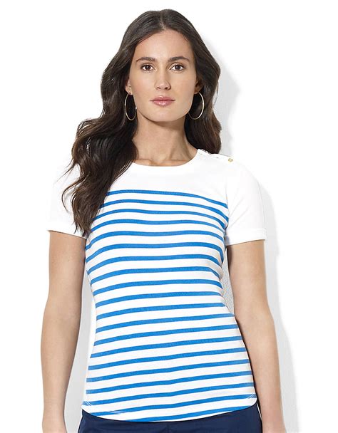 Lauren By Ralph Lauren Petite Petite Striped Cotton Crewneck Tshirt In