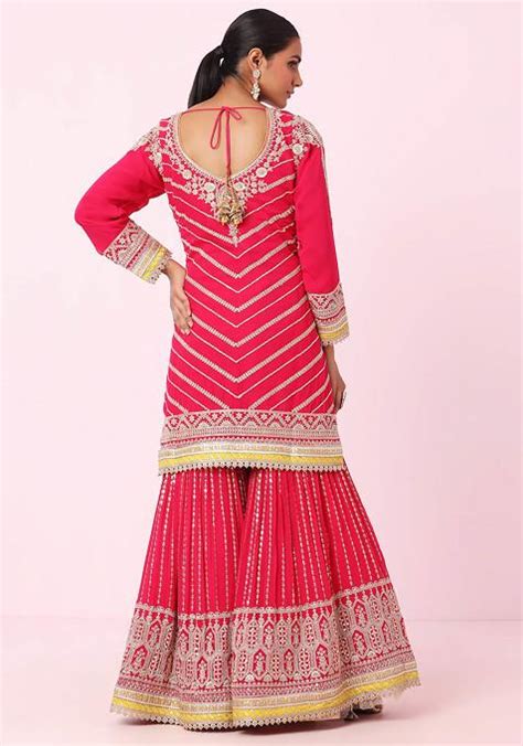 Buy Women Fuchsia Pink Sequin Zari Embroidered Sharara Set With