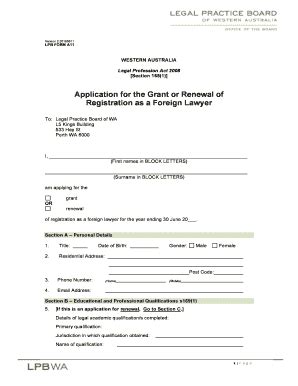 Fillable Online Lpbwa Org LPB Form 11 Application For Grant Or Renewal