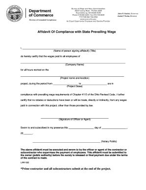 Fillable Online Affidavit Of Compliance With State Prevailing Wage Fax