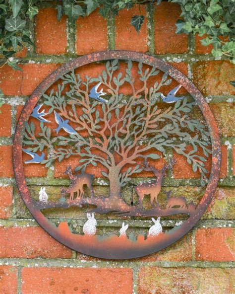 Multi Coloured Circular Floral Tree And Stags Garden Wall Art 40cm