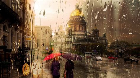 Картинки город, улица, сквозь залитое дождем стекло, осень - обои ...