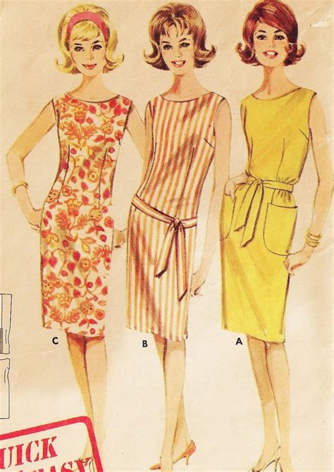 60s Butterick Sewing Pattern 2680 Womens Bateau Neckline Sleeveless Shift Dress Size 14 Bust 34