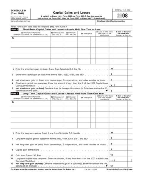 Form 1041 Schedule D Capital Gains And Losses Pdf