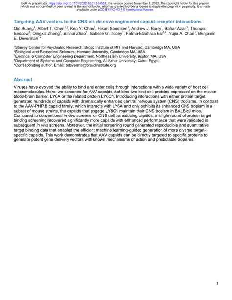 Pdf Targeting Aav Vectors To The Cns Via De Novo Engineered Capsid