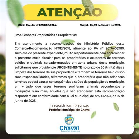 OfÍcio Circular Nº 001gab2024 Prefeitura Municipal De Chaval