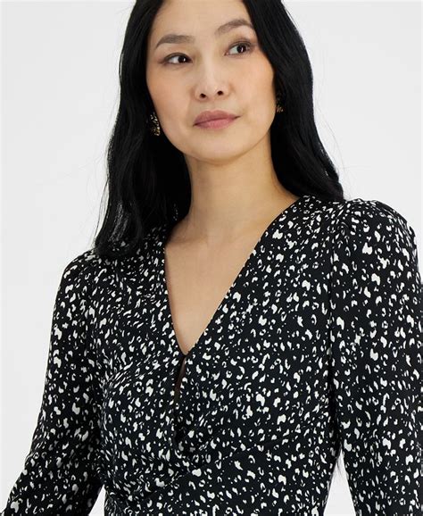 Inc International Concepts Womens Printed Crossover V Neck Top Created For Macys Macys