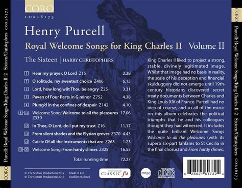 Royal Welcome Songs For King Charles Ii Volume The Sixteen