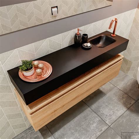 MONDIAZ ANDOR 120cm Toiletmeubel Washed Oak LEX 120cm Wastafel Urban