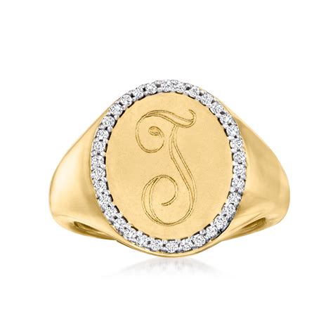 Personalized 13 Ct T W Diamond Signet Pinky Ring In 14kt Yellow Gold