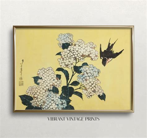 Hydrangea Wall Art Japanese Woodblock Print Vintage Wall Art Hydrangea