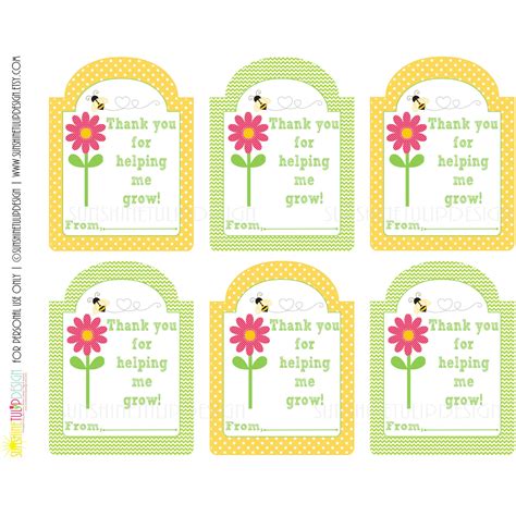 Printable Teacher Appreciation T Tags Thank You For Helping Me Gro