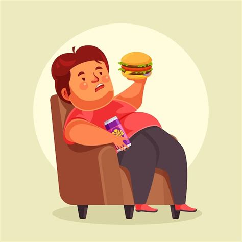 Premium Vector A Cartoon Of A Fat Woman Eating A Hamburger And