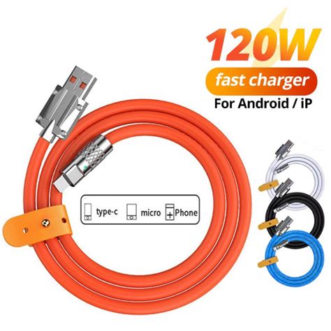 Original 120W 6A USB Fast Charging Cable Zinc Alloy Charger Soft