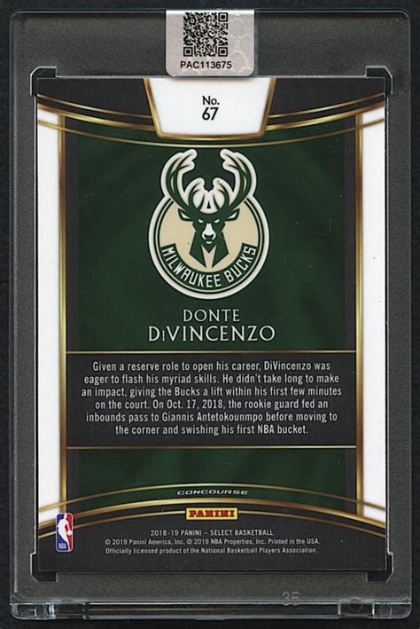 Donte DiVincenzo Signed 2018 19 Select 67 RC PA Encapsulated