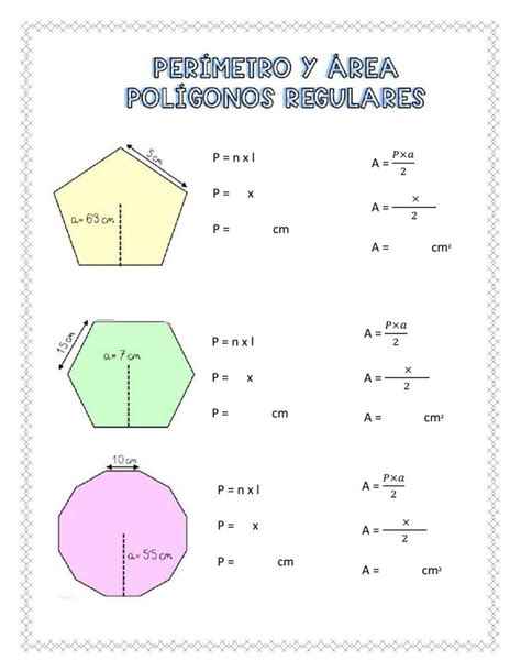 Perímetro y área de polígonos regulares interactive worksheet