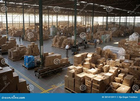 Efficient Conveyor Belt Transporting Cardboard Box Packages In Busy