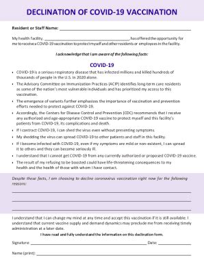 Fillable Online COVID 19 Vaccination Declination Form COVID 19