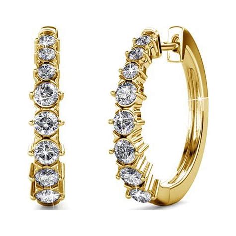 Cate Chloe K Yellow Gold Plated Claire Hoop Earrings With Swarovski