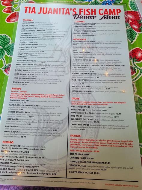 Menu At Tia Juanitas Fish Camp Restaurant Henderson