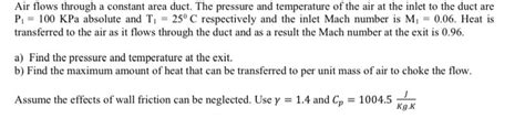 Solved Air Flows Through A Constant Area Duct The Pressure Chegg