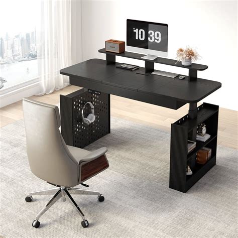 59" Modern Black Multifunctional Standing Adjustable Office Desk | Homary