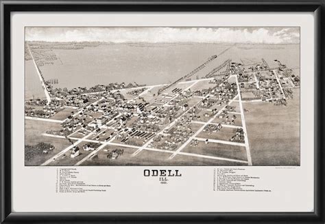 Odell, Illinois 1882, Historic Map, Restored, Bird’s Eye View | Birds eye view map, Panoramic ...