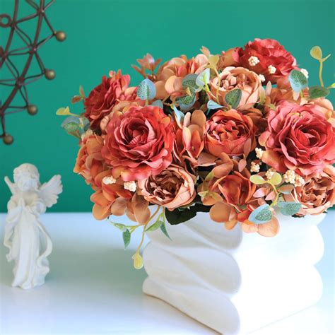 Hwkond Fake Flower Beautiful Artificial Silk Fake Flowers Wedding Valentines Bouquet Bridal