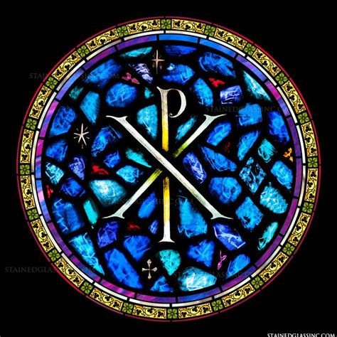 Chi Rho Round Religious Stained Glass Window