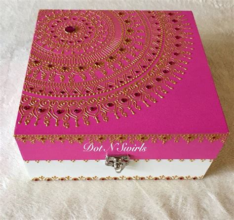 Wooden Jewelry Box With Gold Henna Mandala Keepsaje Etsy India