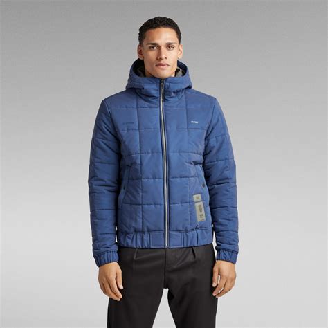 Meefic Squared Quilted Hooded Jacket Medium Blue G Star RAW