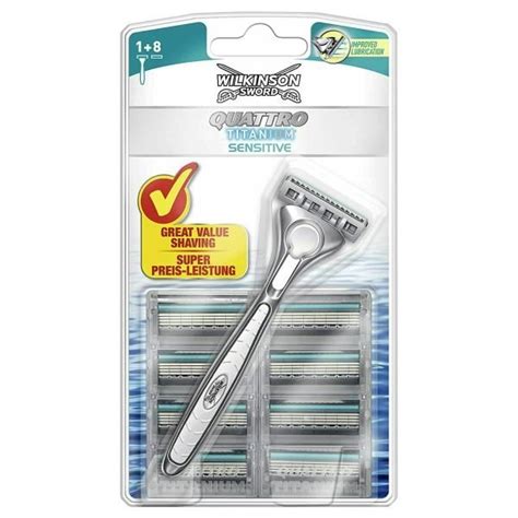 Wilkinson Sword Quattro Titanium Sensitive Razor And Blade Refills