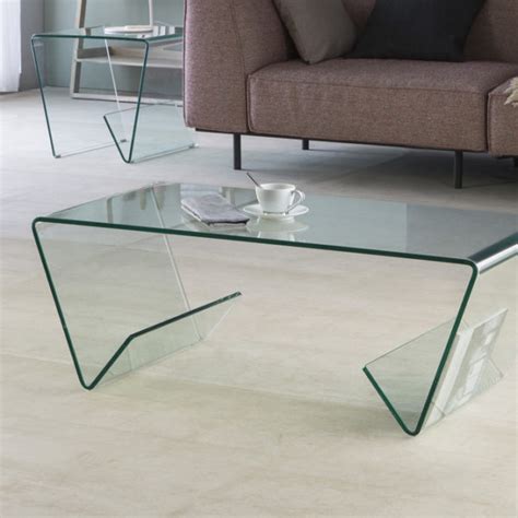 Mesa De Centro Revistero Cristal Transparente Curvado X