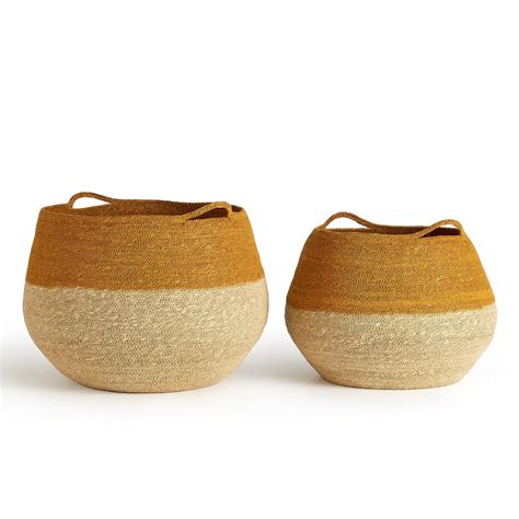 Ap2home Set Of 2 Natural Seagrass Woven Baskets With Handles For Large And Small Plants Floor