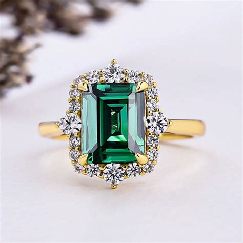 Vintage Style X Mm Green Emerald Cut Ct Moissanite Lab Diamond