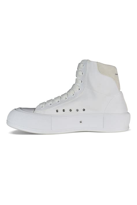 Men S Luxury Sneakers Alexander Mcqueen Deck Plimsoll White Canvas Hi