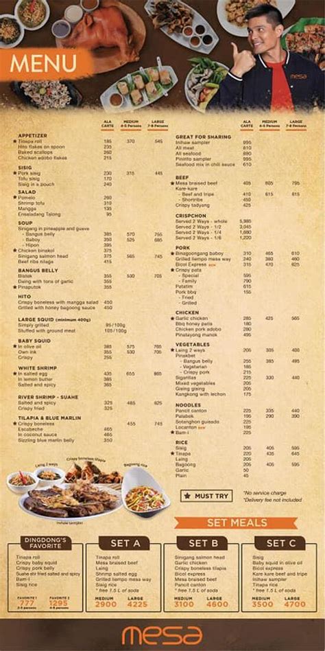 Menu At Mesa SM City Lucena Restaurant Lucena WJRF H94 SM