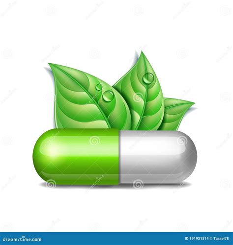 Green Natural Medical Pill With Green Leaves Pharmaceutical Vector