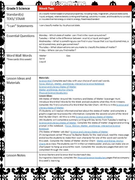 Sixth Grade Science Lesson Plans