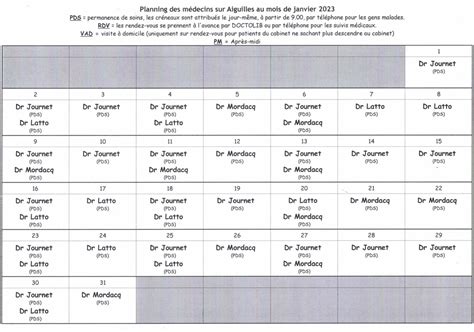 Planning Medecin Janv 2023 Hopital Aiguilles