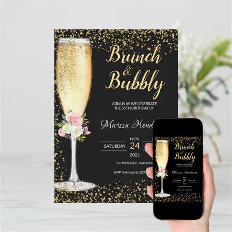 Brunch And Bubbly Birthday Floral Invitation Zazzle