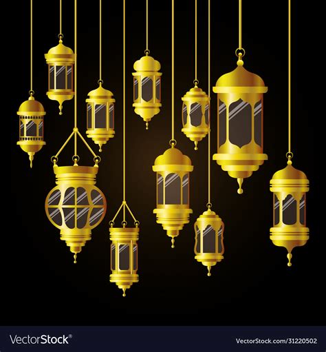 Eid Mubarak Gold Lanterns Design Royalty Free Vector Image